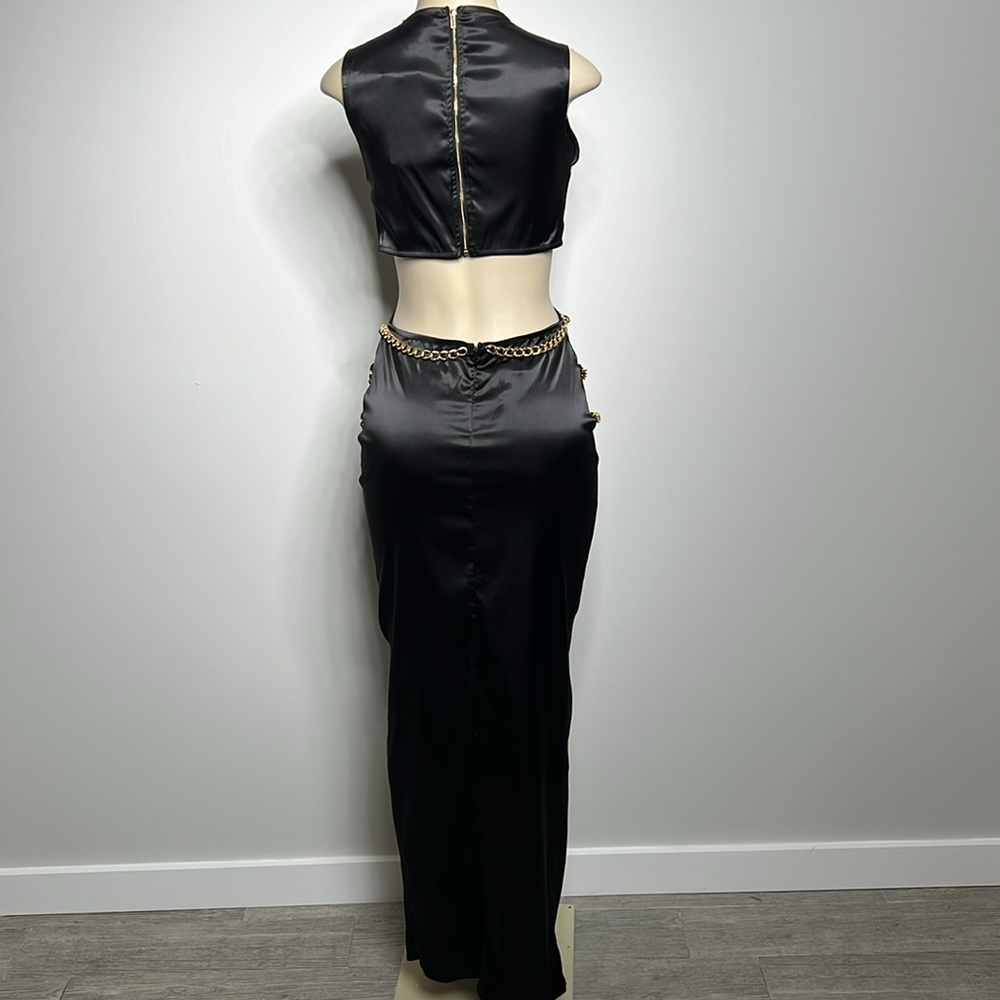 Akira Chain Me Up black satin maxi dress NWT size medium - Picture 6 of 8